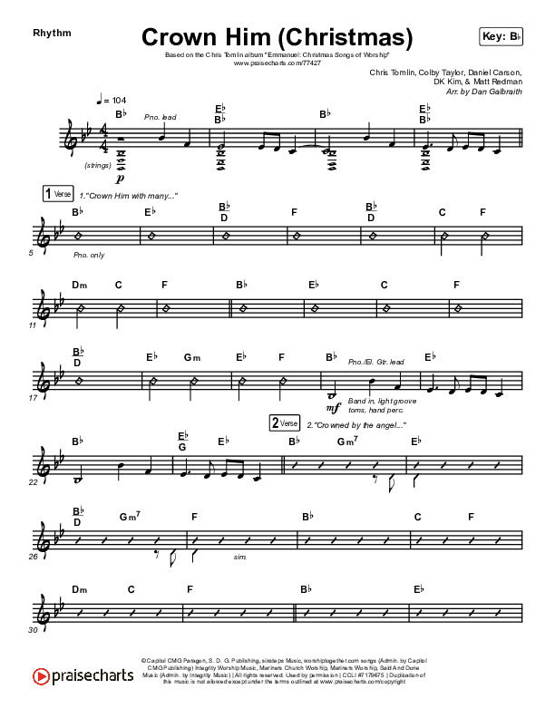 Crown Him (Christmas) (Live) Rhythm Chart (Chris Tomlin / Matt Redman)
