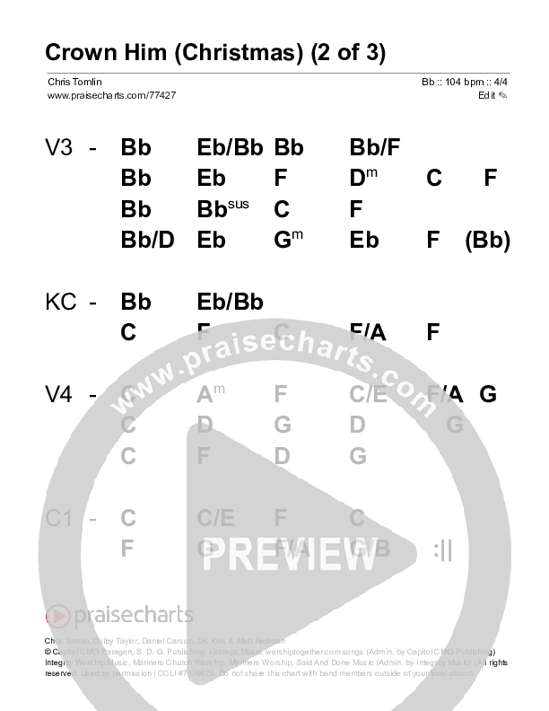 Crown Him (Christmas) (Live) Stage Chart (Chris Tomlin / Matt Redman)
