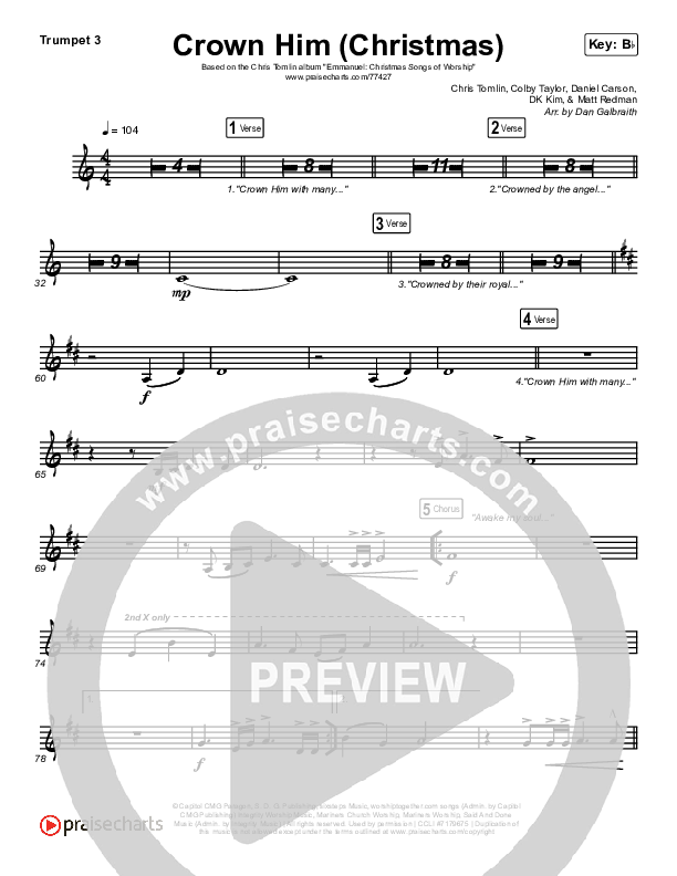 Crown Him (Christmas) (Live) Trumpet 3 (Chris Tomlin / Matt Redman)