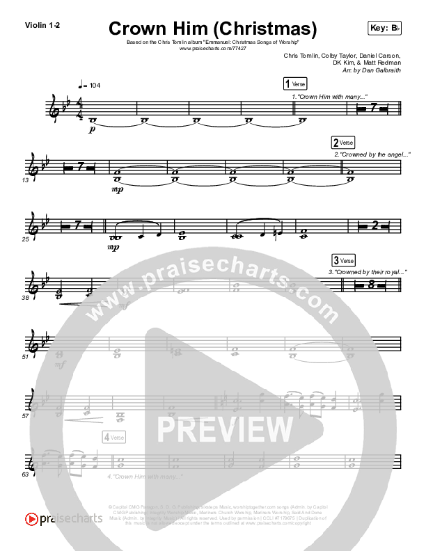 Crown Him (Christmas) (Live) Violin 1/2 (Chris Tomlin / Matt Redman)