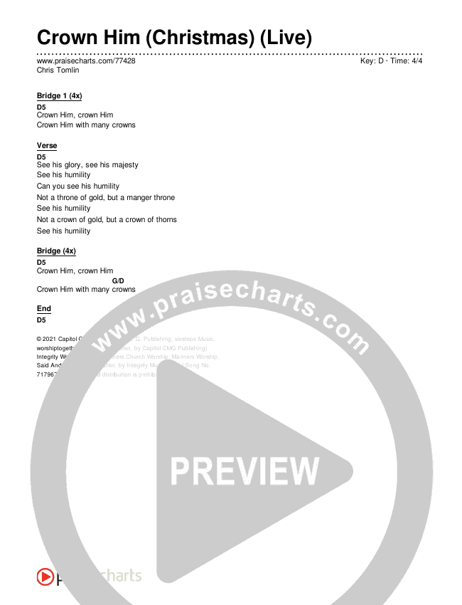 Crown Him (Reprise) (Live) Chords & Lyrics (Chris Tomlin)