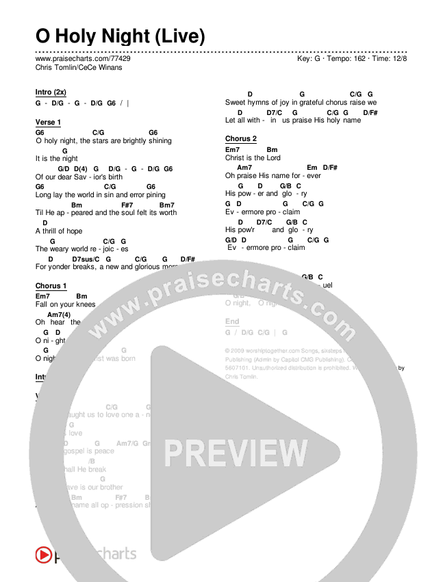 O Holy Night (Live) Chords & Lyrics (Chris Tomlin / CeCe Winans)