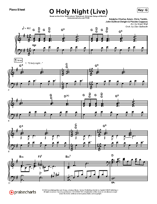 O Holy Night (Live) Piano Sheet (Chris Tomlin / CeCe Winans)