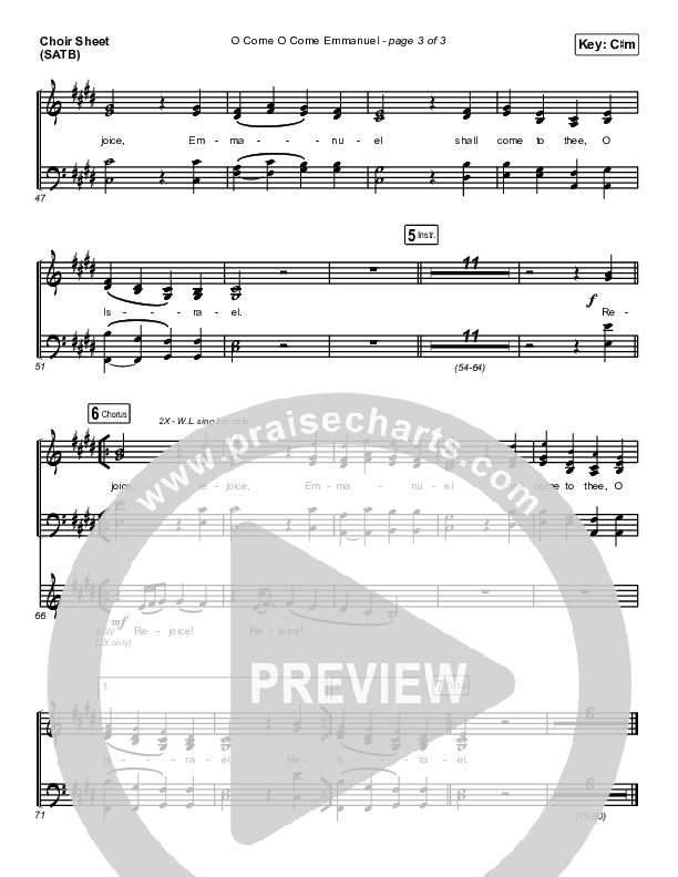 O Come O Come Emmanuel (Live) Choir Sheet (SATB) (Chris Tomlin)