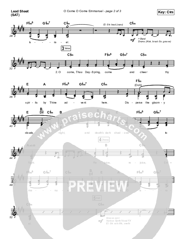 O Come O Come Emmanuel (Live) Lead Sheet (SAT) (Chris Tomlin)