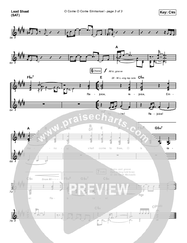 O Come O Come Emmanuel (Live) Lead Sheet (SAT) (Chris Tomlin)