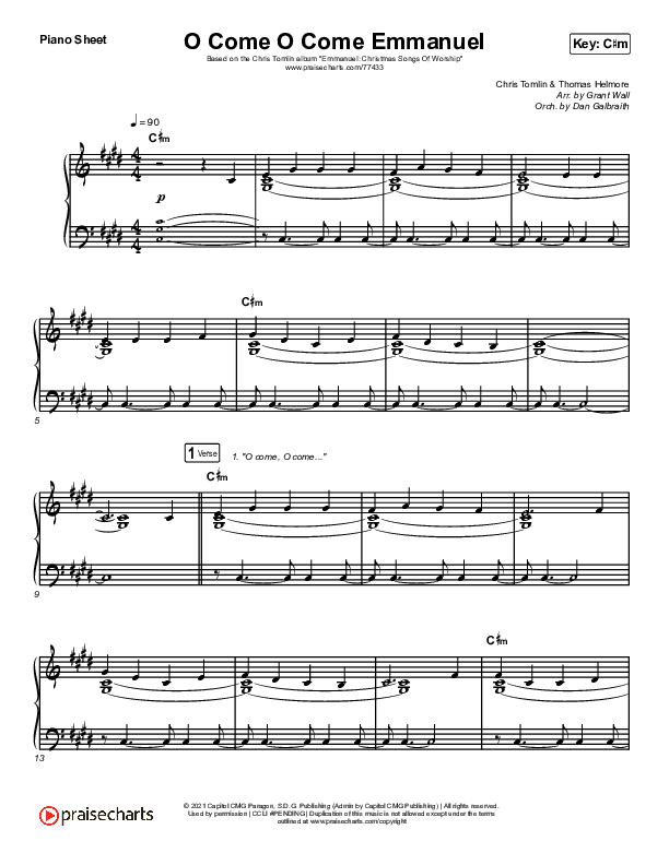 O Come O Come Emmanuel (Live) Piano Sheet (Chris Tomlin)