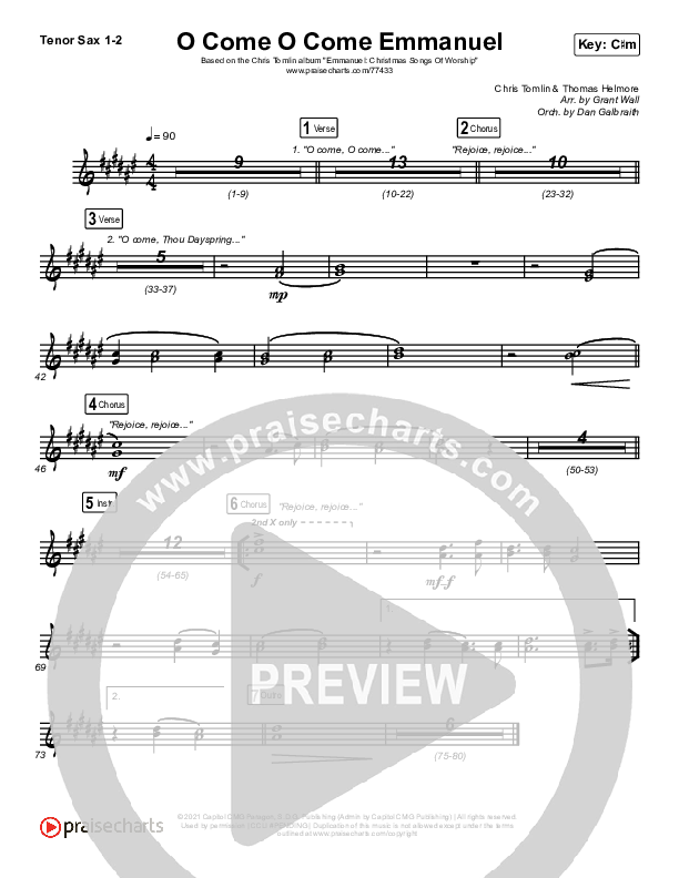O Come O Come Emmanuel (Live) Tenor Sax 1/2 (Chris Tomlin)