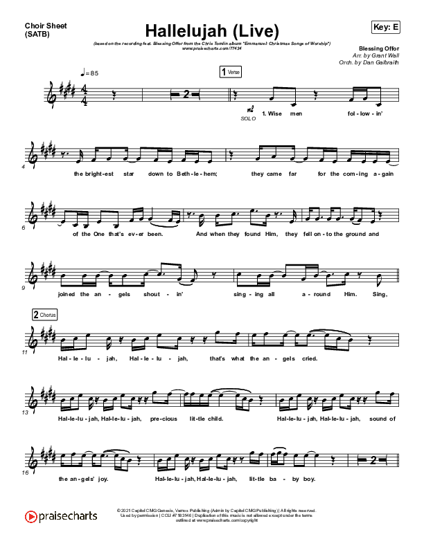 Hallelujah (Live) Choir Sheet (SATB) (Chris Tomlin / Blessing Offor)