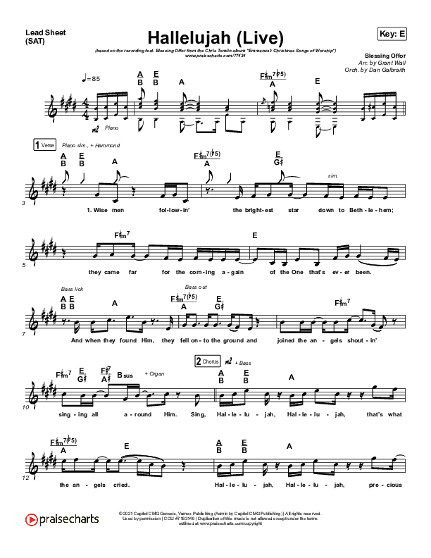 Hallelujah (Live) Lead Sheet (SAT) (Chris Tomlin / Blessing Offor)