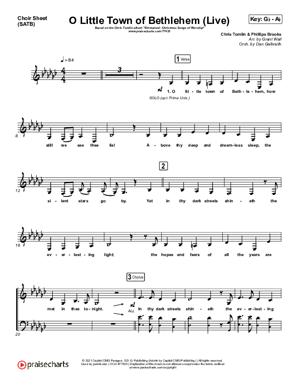 O Little Town Of Bethlehem (Live) Choir Sheet (SATB) (Chris Tomlin)