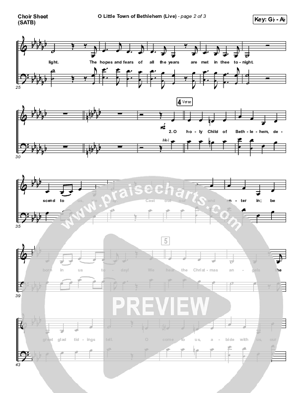 O Little Town Of Bethlehem (Live) Choir Sheet (SATB) (Chris Tomlin)