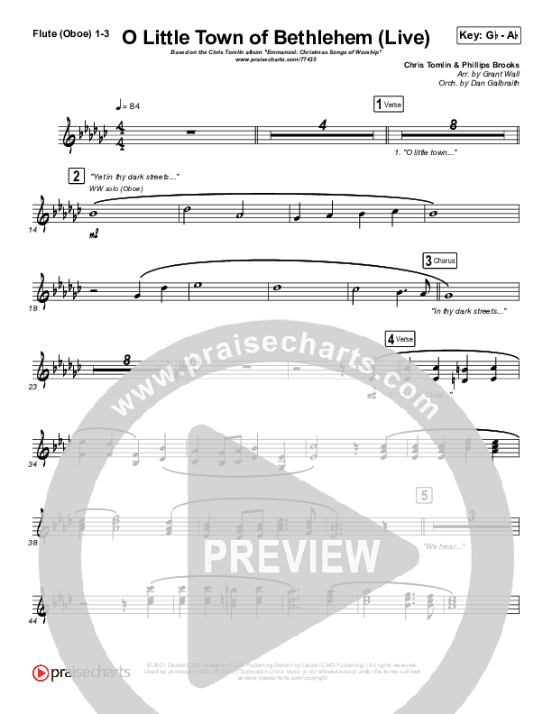 O Little Town Of Bethlehem (Live) Flute/Oboe 1/2/3 (Chris Tomlin)