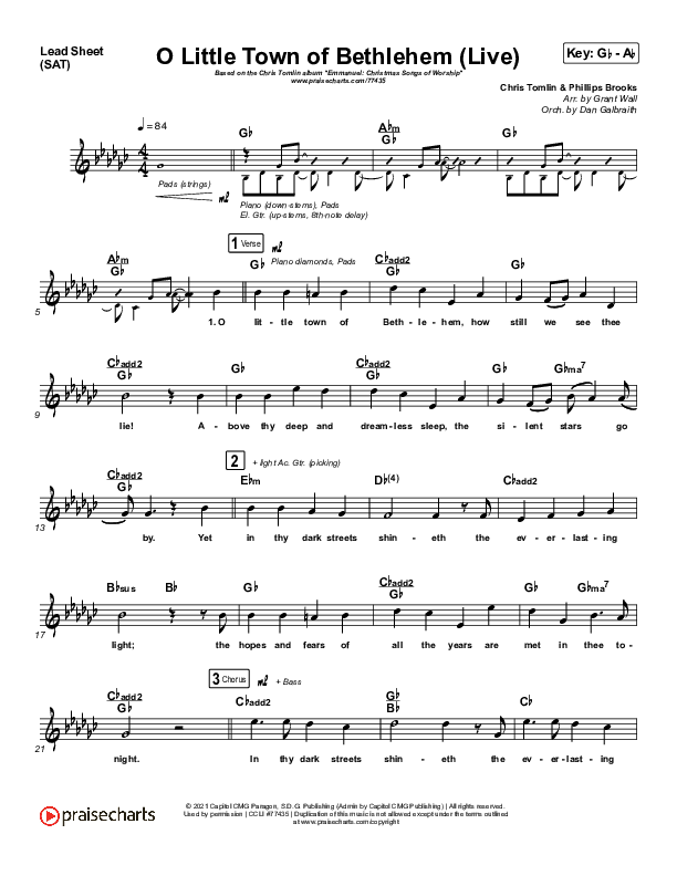 O Little Town Of Bethlehem (Live) Lead Sheet (SAT) (Chris Tomlin)