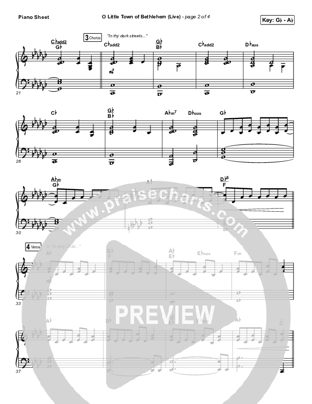 O Little Town Of Bethlehem (Live) Piano Sheet (Chris Tomlin)