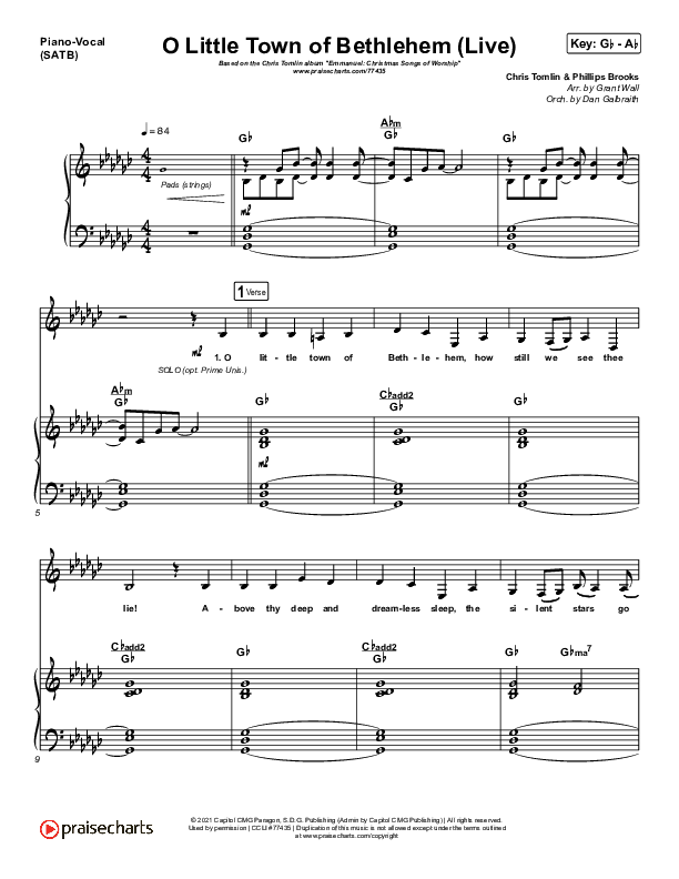 O Little Town Of Bethlehem (Live) Piano/Vocal Pack (Chris Tomlin)
