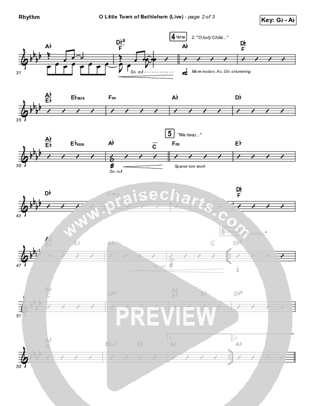 O Little Town Of Bethlehem (Live) Rhythm Chart (Chris Tomlin)