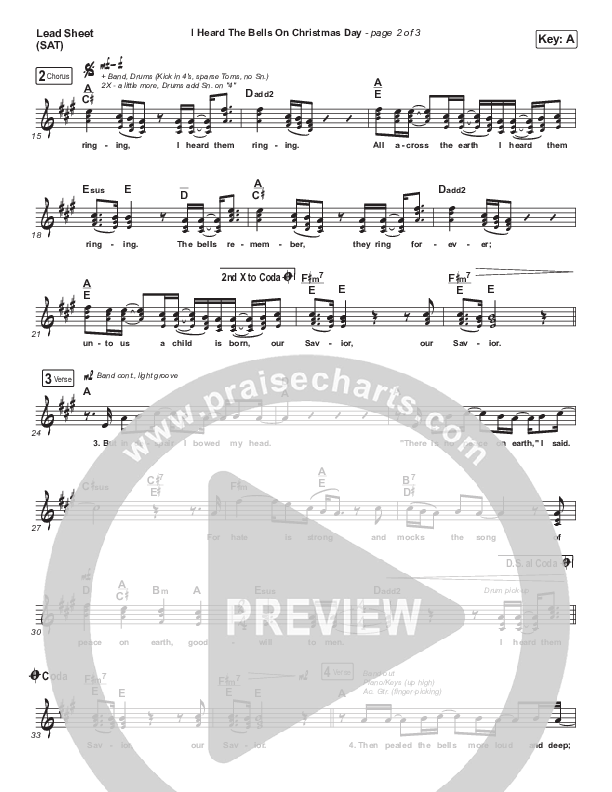 I Heard The Bells On Christmas Day (Live) Lead Sheet (SAT) (Chris Tomlin)