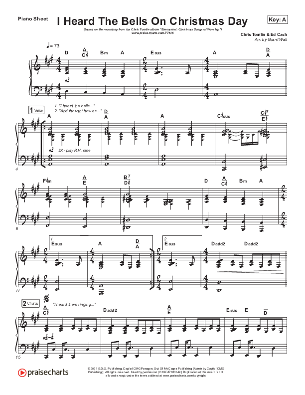 I Heard The Bells On Christmas Day (Live) Piano Sheet (Chris Tomlin)