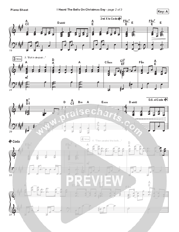 I Heard The Bells On Christmas Day (Live) Piano Sheet (Chris Tomlin)