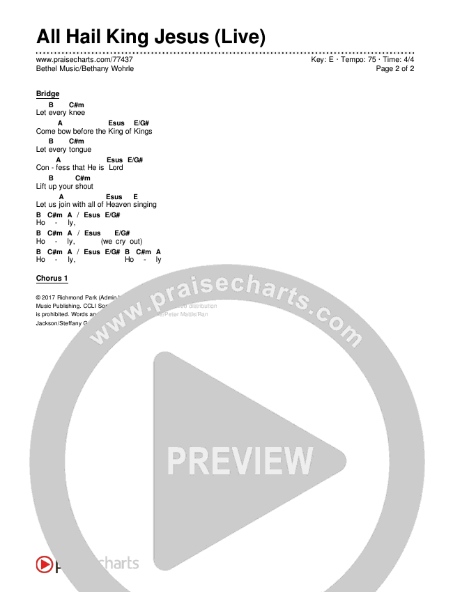 All Hail King Jesus (Live) Chords & Lyrics (Bethel Music / Bethany Wohrle)