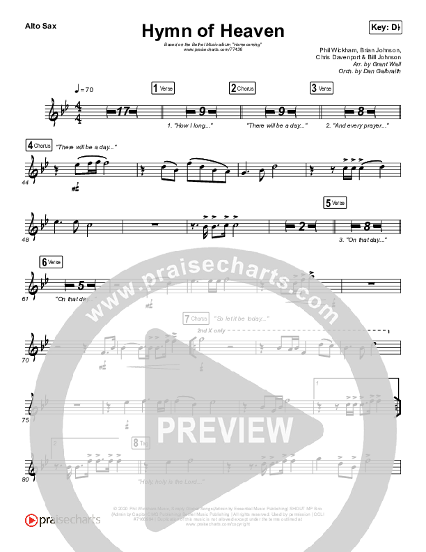 Hymn Of Heaven (Live) Alto Sax (Bethel Music / Brian Johnson / Zahriya Zachary)