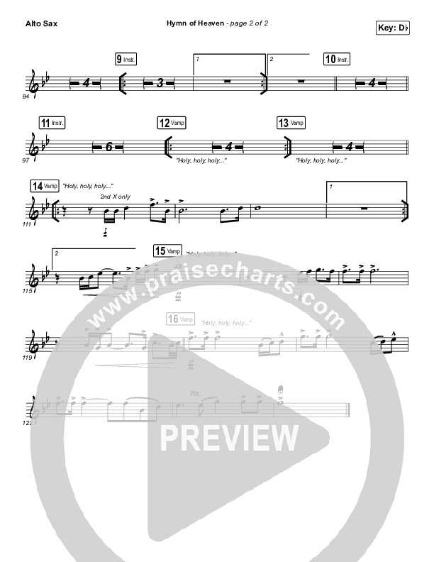 Hymn Of Heaven (Live) Alto Sax (Bethel Music / Brian Johnson / Zahriya Zachary)