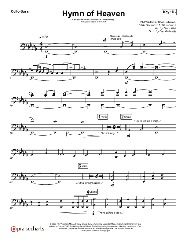 Hymn Of Heaven (Live) Cello/Bass (Bethel Music / Brian Johnson / Zahriya Zachary)