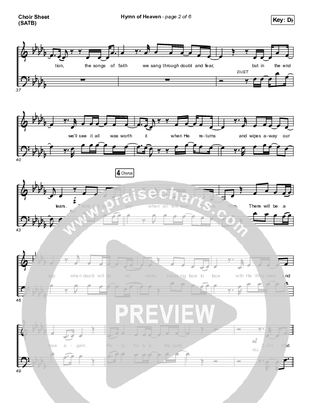 Hymn Of Heaven (Live) Choir Sheet (SATB) (Bethel Music / Brian Johnson / Zahriya Zachary)