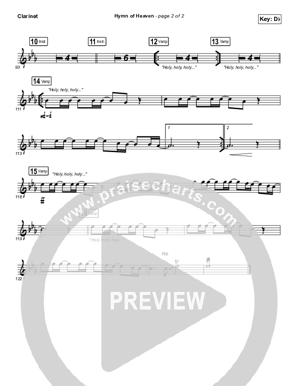 Hymn Of Heaven (Live) Clarinet (Bethel Music / Brian Johnson / Zahriya Zachary)