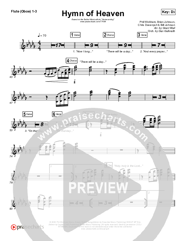 Hymn Of Heaven (Live) Flute/Oboe 1/2/3 (Bethel Music / Brian Johnson / Zahriya Zachary)