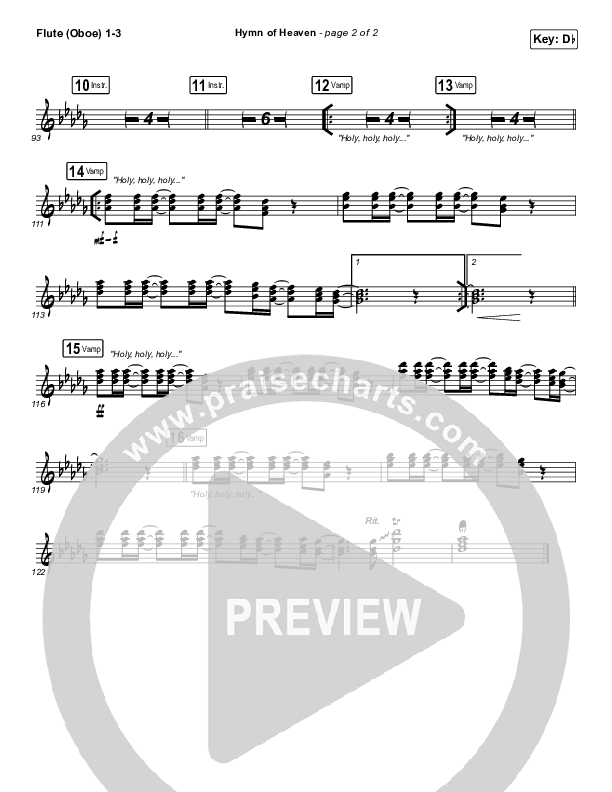 Hymn Of Heaven (Live) Flute/Oboe 1/2/3 (Bethel Music / Brian Johnson / Zahriya Zachary)