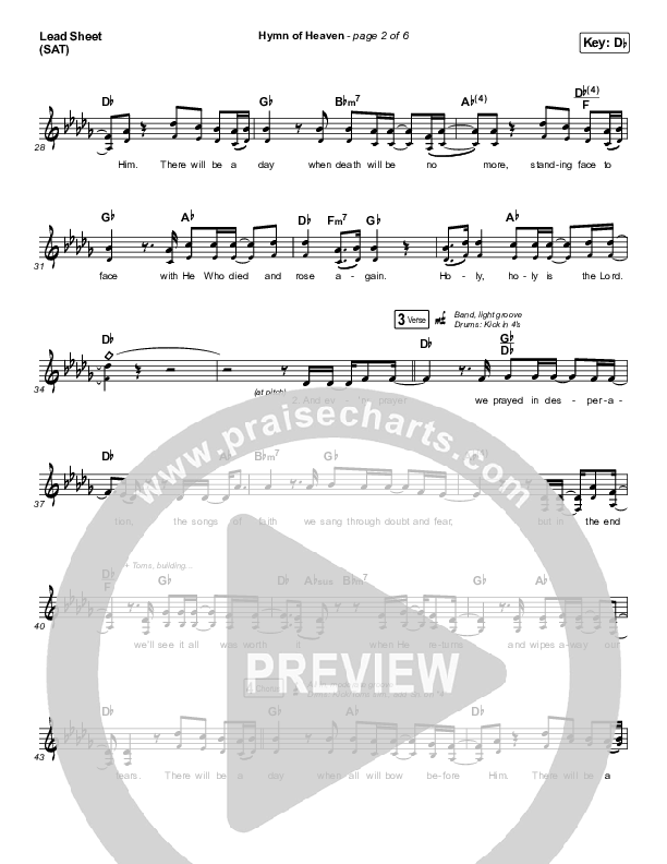 Hymn Of Heaven (Live) Lead Sheet (SAT) (Bethel Music / Brian Johnson / Zahriya Zachary)