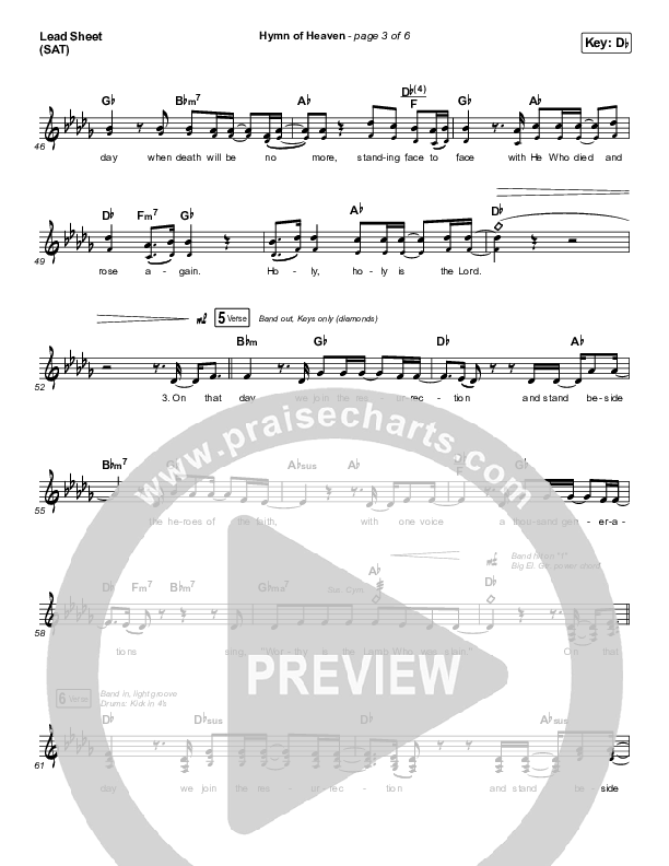 Hymn Of Heaven (Live) Lead Sheet (SAT) (Bethel Music / Brian Johnson / Zahriya Zachary)