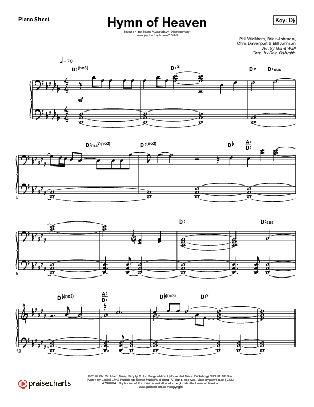 Hymn Of Heaven (Live) Piano Sheet (Bethel Music / Brian Johnson / Zahriya Zachary)
