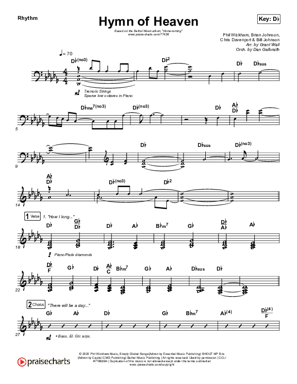 Hymn Of Heaven (Live) Rhythm Chart (Bethel Music / Brian Johnson / Zahriya Zachary)