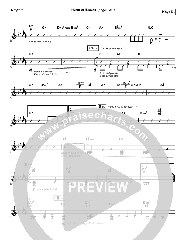 Hymn Of Heaven (Live) Rhythm Chart (Bethel Music / Brian Johnson / Zahriya Zachary)