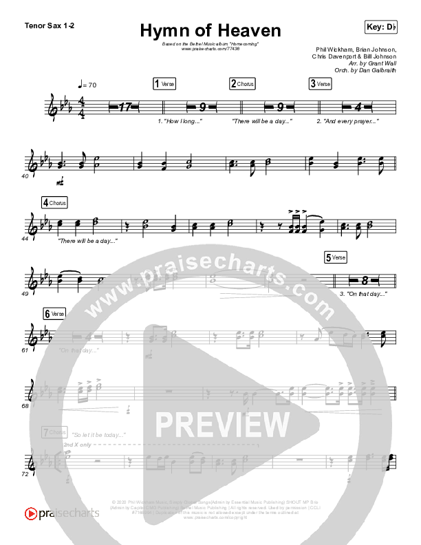 Hymn Of Heaven (Live) Tenor Sax 1/2 (Bethel Music / Brian Johnson / Zahriya Zachary)