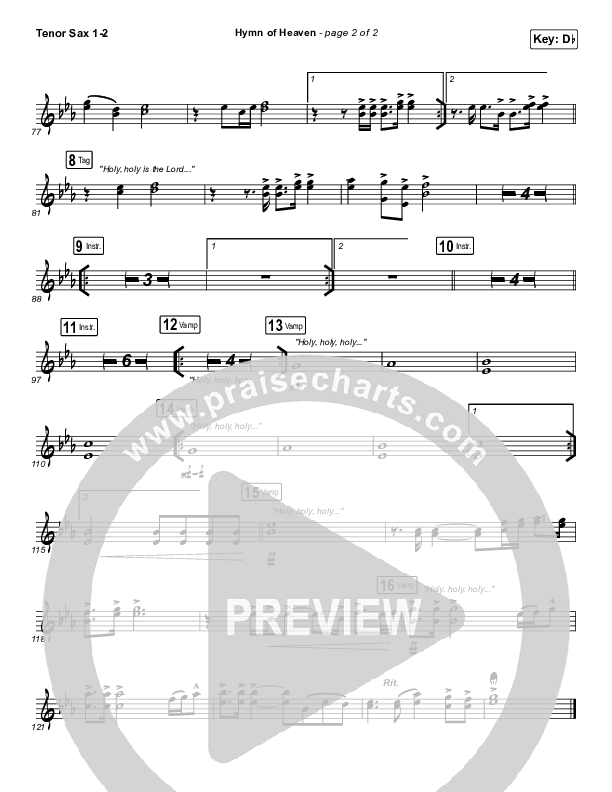 Hymn Of Heaven (Live) Tenor Sax 1/2 (Bethel Music / Brian Johnson / Zahriya Zachary)