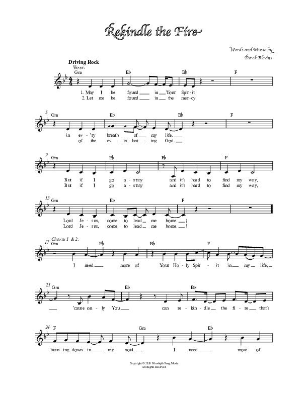 Rekindle The Fire Lead Sheet (Melody) (Revival Worship)