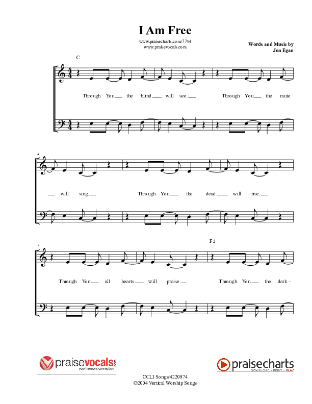 I Am Free Lead Sheet (PraiseVocals)
