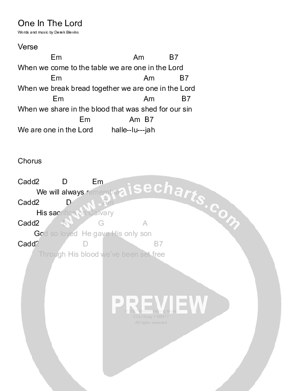 One In The Lord Chord Chart (Revival Worship)
