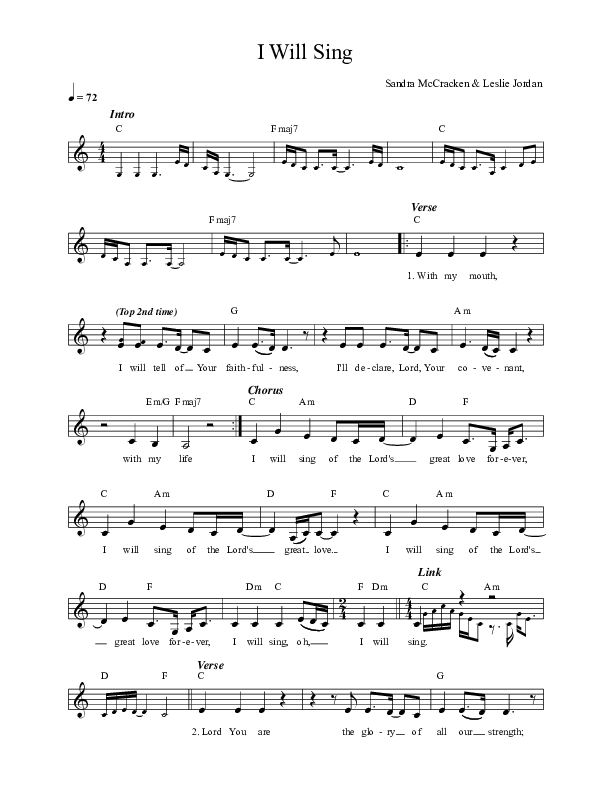 I Will Sing (Canyon Sessions) Lead Sheet (Sandra McCracken)