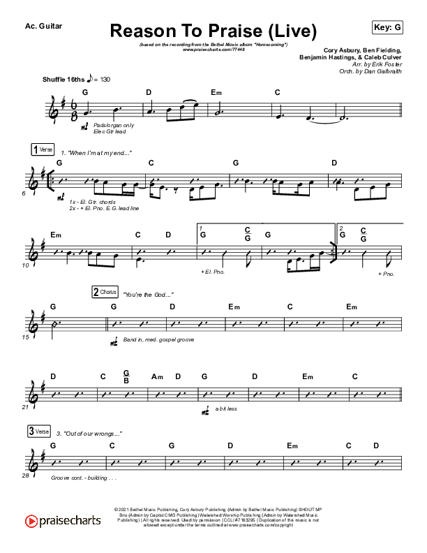 Reason To Praise (Live) Acoustic Guitar (Bethel Music / Cory Asbury / Naomi Raine)