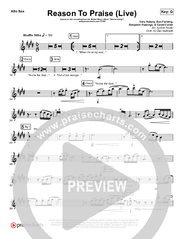 Reason To Praise (Live) Alto Sax (Bethel Music / Cory Asbury / Naomi Raine)