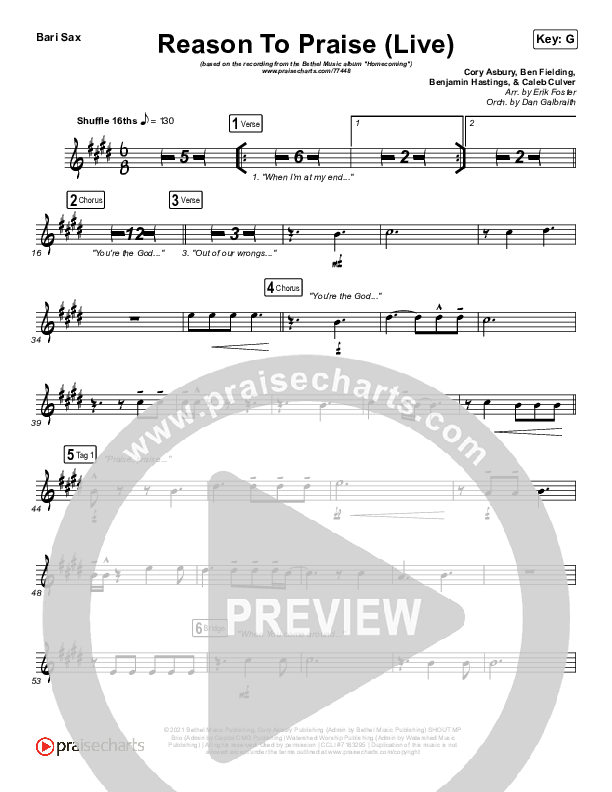 Reason To Praise (Live) Bari Sax (Bethel Music / Cory Asbury / Naomi Raine)