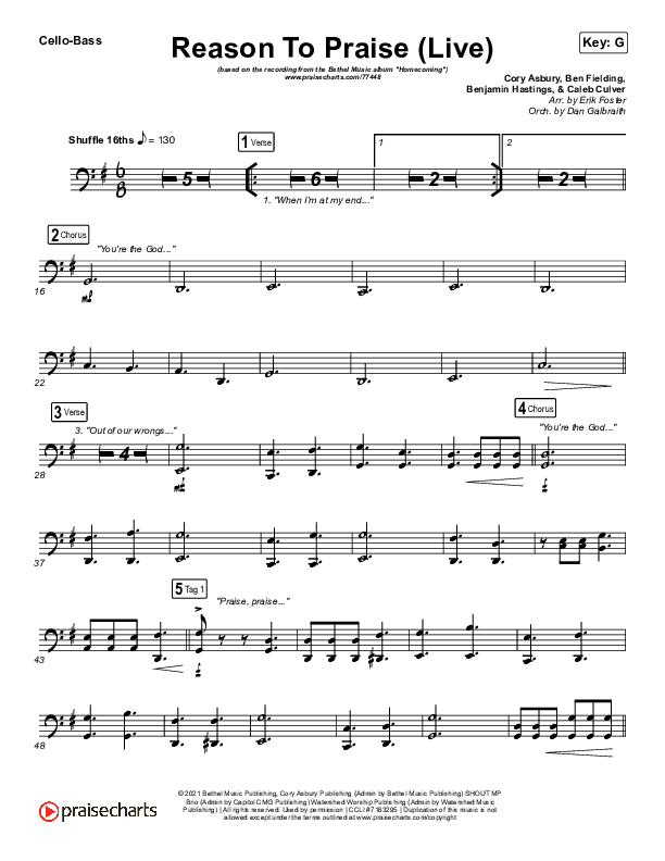 Reason To Praise (Live) Cello/Bass (Bethel Music / Cory Asbury / Naomi Raine)