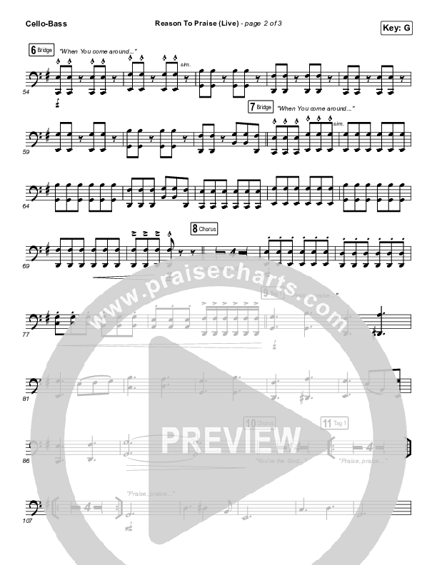 Reason To Praise (Live) Cello/Bass (Bethel Music / Cory Asbury / Naomi Raine)