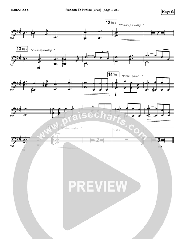 Reason To Praise (Live) Cello/Bass (Bethel Music / Cory Asbury / Naomi Raine)