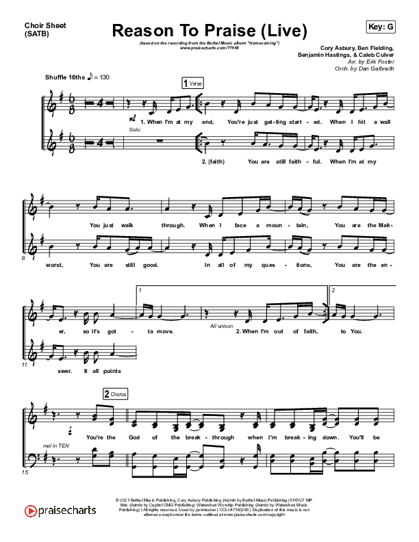 Reason To Praise (Live) Choir Vocals (SATB) (Bethel Music / Cory Asbury / Naomi Raine)